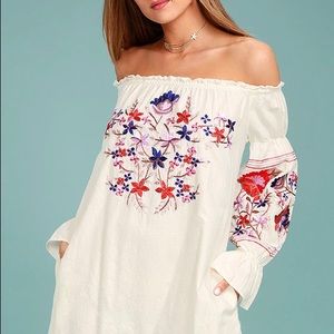 Free People White Embroidered Dress, L